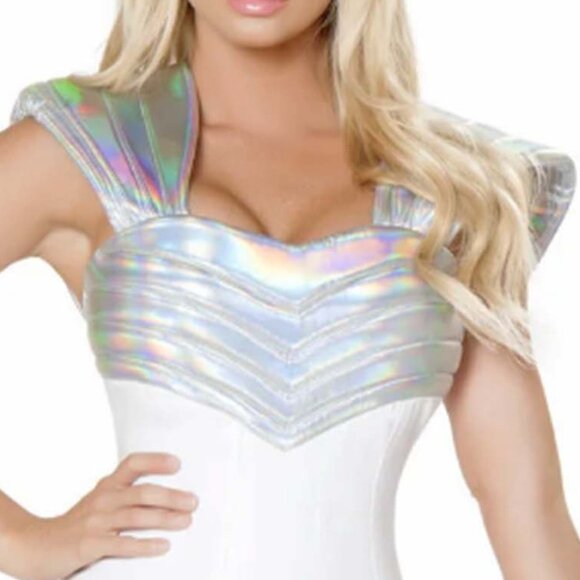 Space Soldier Costume Womens Size M White 1Pc Halloween Roleplay Cosplay Romper - Picture 8 of 9